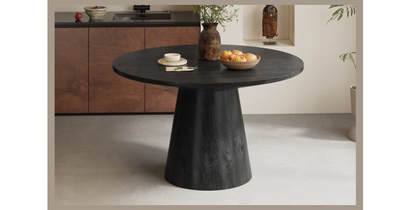 Table ronde collection FRANCHIA en bois exotique de mangolia noir diamètre 130 cm