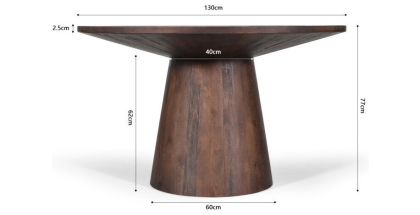 Table ronde collection FRANCHIA en bois exotique de mangolia brun diamètre 130 cm