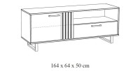TV-meubel 165cm in lichte eikenkleur met 2 deuren en 1 vak, collectie LOFT. Metalen poten.