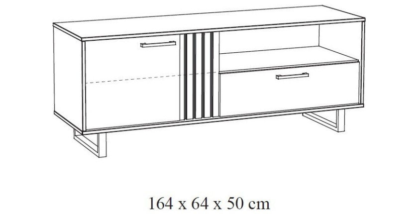 TV-meubel 165cm in lichte eikenkleur met 2 deuren en 1 vak, collectie LOFT. Metalen poten.