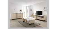 TV-meubel 165cm in lichte eikenkleur met 2 deuren en 1 vak, collectie LOFT. Metalen poten.