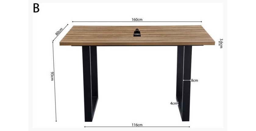 Table à manger EDWAR longueur 160cm en décor chêne vieilli, idéal pour une salle à manger conviviale