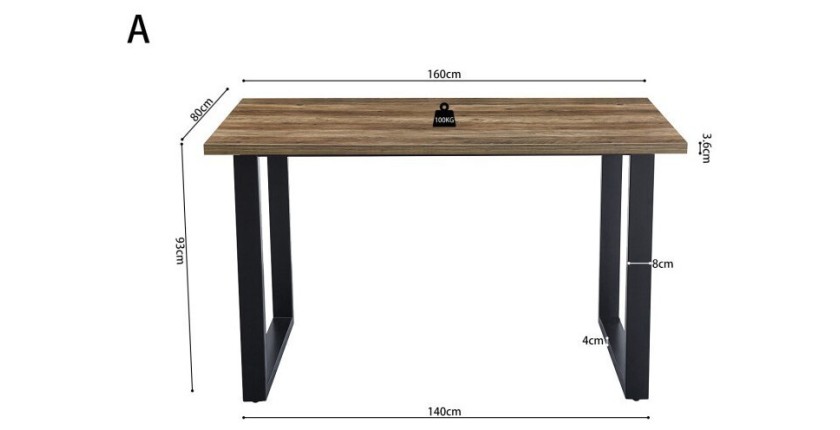Table à manger EDWAR longueur 160cm en décor exotique mango, idéal pour une salle à manger conviviale