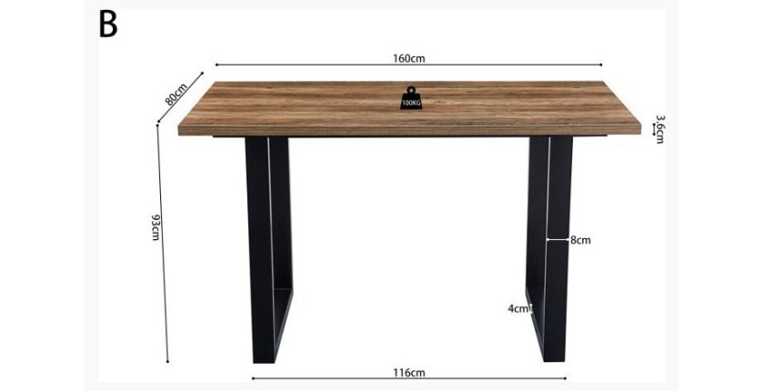 Table à manger EDWAR longueur 160cm en décor exotique mango, idéal pour une salle à manger conviviale