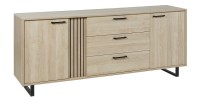 Buffet LOFT 220 cm 2 portes 3 tiroirs chêne clair avec structure en métal