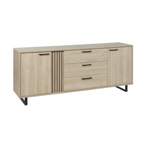Buffet diseño 220cm con 2 puertas y 3 cajones para salón color roble claro colección LOFT patas de metal