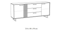Buffet diseño 220cm con 2 puertas y 3 cajones para salón color roble claro colección LOFT patas de metal