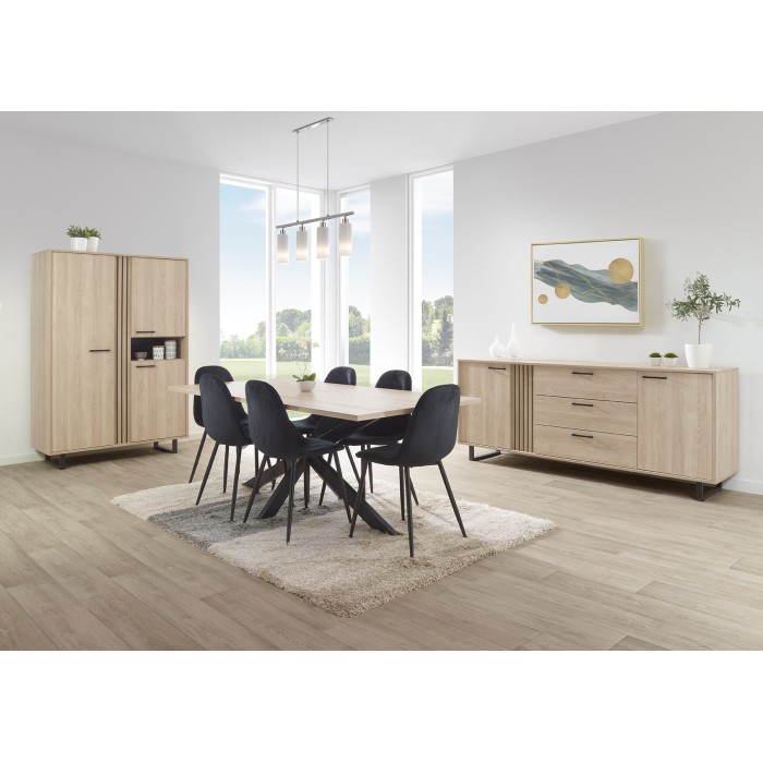 Buffet LOFT 220 cm 2 portes 3 tiroirs chêne clair avec structure en métal