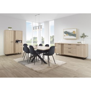 Buffet diseño 220cm con 2 puertas y 3 cajones para salón color roble claro colección LOFT patas de metal