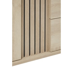 Buffet LOFT 220 cm 2 portes 3 tiroirs chêne clair avec structure en métal