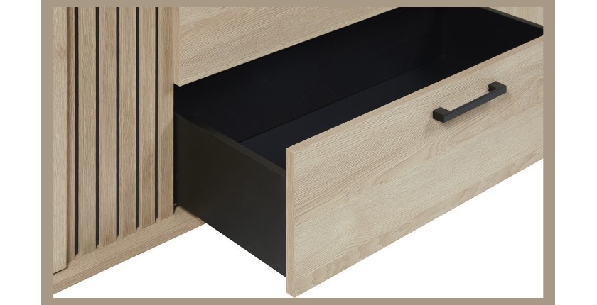Buffet LOFT 220 cm 2 portes 3 tiroirs chêne clair avec structure en métal