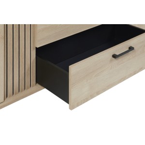 Buffet LOFT 220 cm 2 portes 3 tiroirs chêne clair avec structure en métal