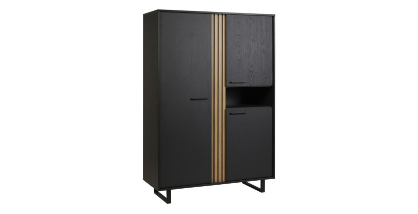 Meuble de rangement XL avec pieds en métal, coloris noir et chêne, collection LOFT, grande capacité de rangement