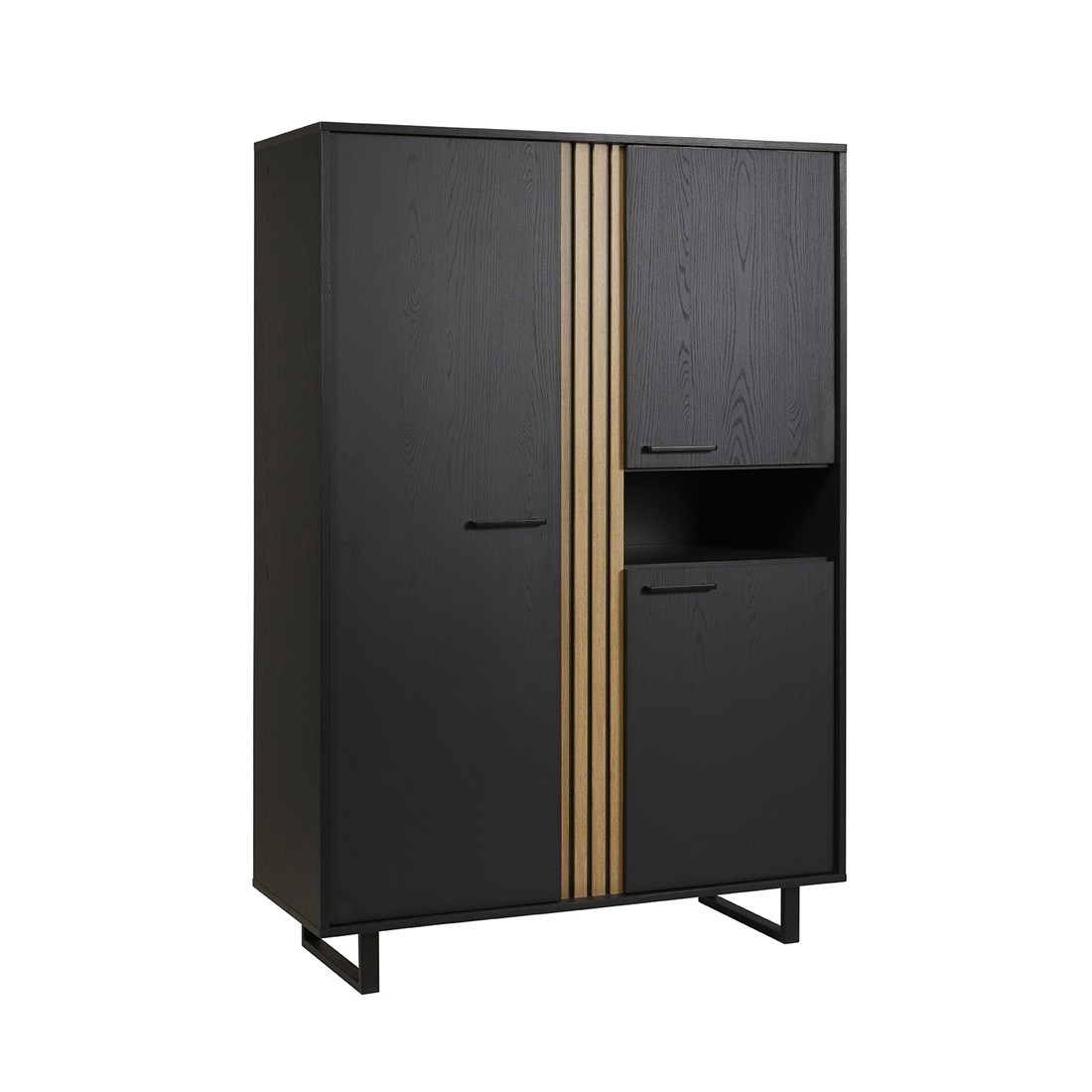 Meuble de rangement XL avec pieds en métal, coloris noir et chêne, collection LOFT, grande capacité de rangement