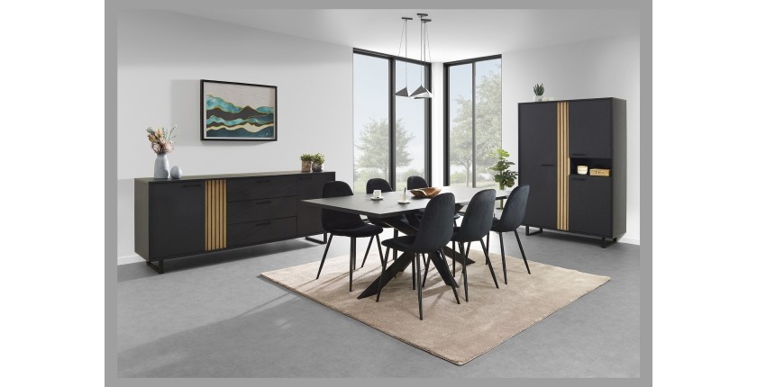 Meuble de rangement XL avec pieds en métal, coloris noir et chêne, collection LOFT, grande capacité de rangement