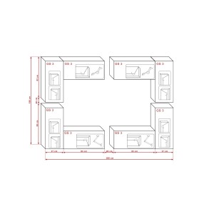 Ensemble de meubles de salon noir suspendus collection CEPTO XX 260cm, 8 meubles, leds, modulables.