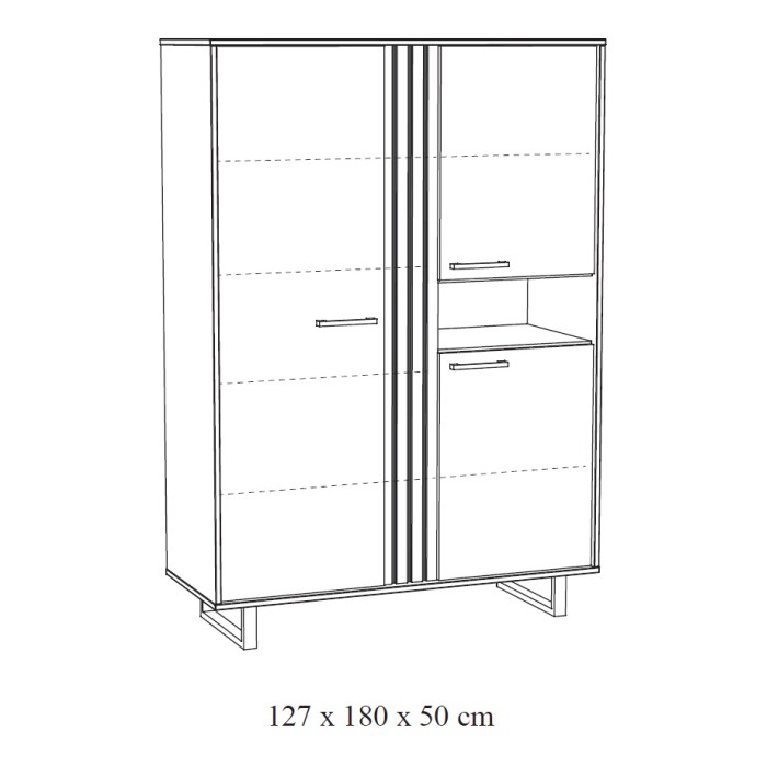 Mueble de almacenamiento XL LOFT – 3 puertas y 1 nicho – Negro y roble claro – Patas de metal – L127 x H180 x P50 cm