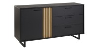 Design buffet 165 cm met deur en 3 laden voor woonkamer, kleur zwart en eiken, LOFT collectie, metalen poten