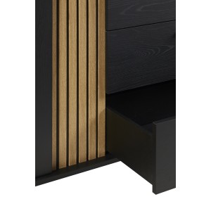 Design buffet 165 cm met deur en 3 laden voor woonkamer, kleur zwart en eiken, LOFT collectie, metalen poten