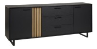 Buffet design 220cm con 2 porte e 3 cassetti per soggiorno colore nero e rovere collezione LOFT con piedi in metallo.