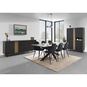 Buffet design 220cm con 2 porte e 3 cassetti per soggiorno colore nero e rovere collezione LOFT con piedi in metallo.