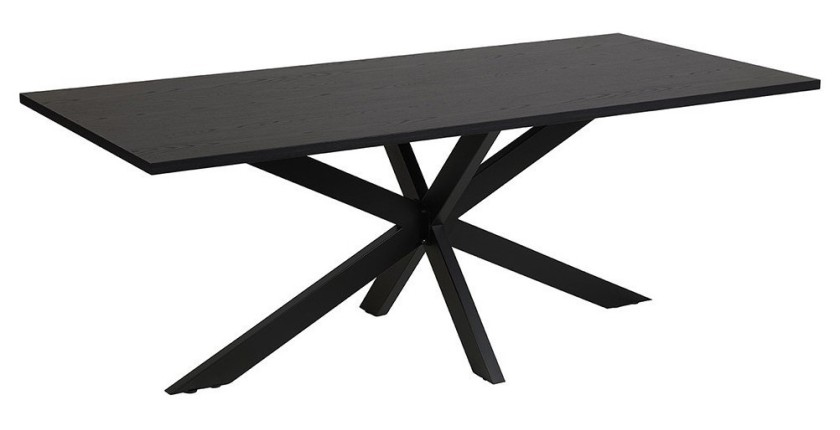 Mesa para 8 personas para comedor, colección LOFT, color negro efecto madera. Patas de metal.