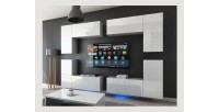 Ensemble de meubles de salon blanc suspendus collection CEPTO XX 276cm, 8 meubles, leds, modulables.