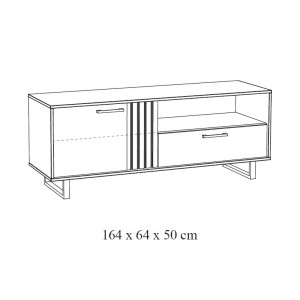 Meuble TV 165cm coloris noir et chêne avec 2 portes et 1 niche collection LOFT. Pieds en métal