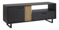 Meuble TV 165cm coloris noir et chêne avec 2 portes et 1 niche collection LOFT. Pieds en métal