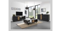 Meuble TV 165cm coloris noir et chêne avec 2 portes et 1 niche collection LOFT. Pieds en métal
