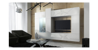 Ensemble de meubles de salon blanc suspendus collection CEPTO XXII. 273cm, 10 meubles, leds, modulables.
