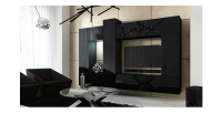 Ensemble de meubles de salon noir suspendus collection CEPTO XXII. 273cm, 10 meubles, leds, modulables.