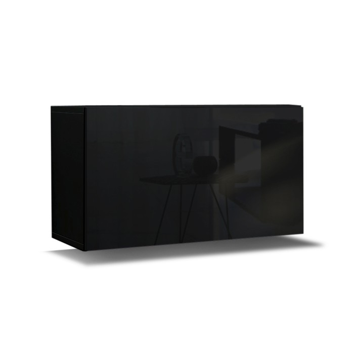 Ensemble de meubles de salon noir et blanc suspendus collection CEPTO XXII. 273cm, 10 meubles, leds, modulables.