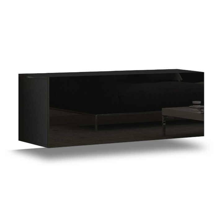 Ensemble de meubles de salon noir et blanc suspendus collection CEPTO XXII. 273cm, 10 meubles, leds, modulables.
