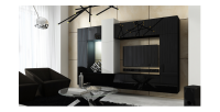 Ensemble de meubles de salon noir et blanc suspendus collection CEPTO XXII. 273cm, 10 meubles, leds, modulables.