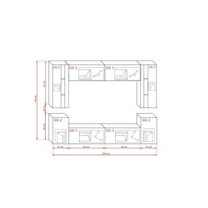 Ensemble de meubles de salon blanc suspendus collection CEPTO XXIV. 240cm, 8 meubles, leds, modulables.