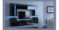 Ensemble de meubles de salon noir suspendus collection CEPTO XXIV. 256cm, 8 meubles, leds, modulables.