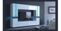 Ensemble de meubles de salon blanc suspendus collection CEPTO XXIV. 256cm, 8 meubles, leds, modulables.