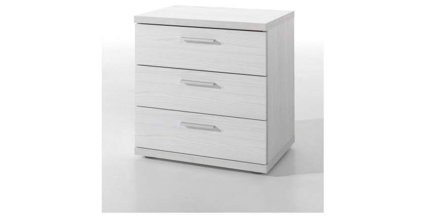 Chambre adulte collection OLGA : armoire 200 cm, lit 160x200, commode, chevets, blanc effet bois