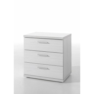 Chambre adulte collection OLGA : armoire 200 cm, lit 160x200, commode, chevets, blanc effet bois
