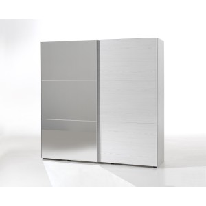 Chambre adulte collection OLGA : armoire 200 cm, lit 160x200, commode, chevets, blanc effet bois