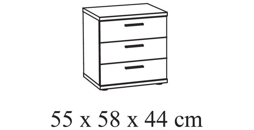 Chambre adulte collection OLGA : armoire 200 cm, lit 160x200, commode, chevets, blanc effet bois