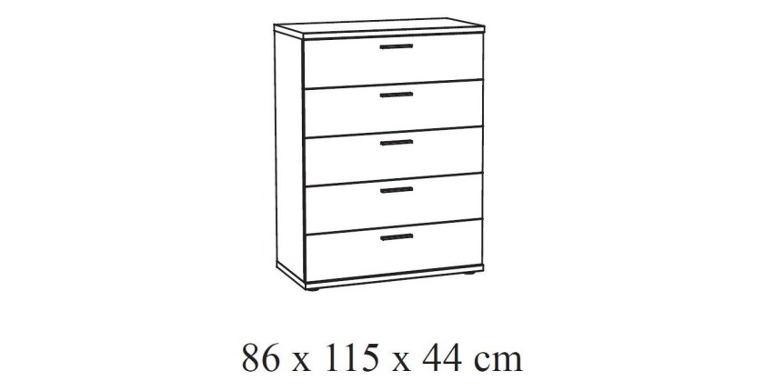 Chambre adulte collection OLGA : armoire 200 cm, lit 160x200, commode, chevets, blanc effet bois