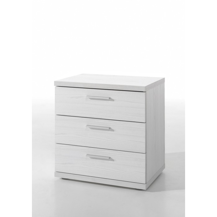 Chambre enfant, ado robuste collection OLVENA, lit, armoire, bureau, commode et chevet, blanc effet bois