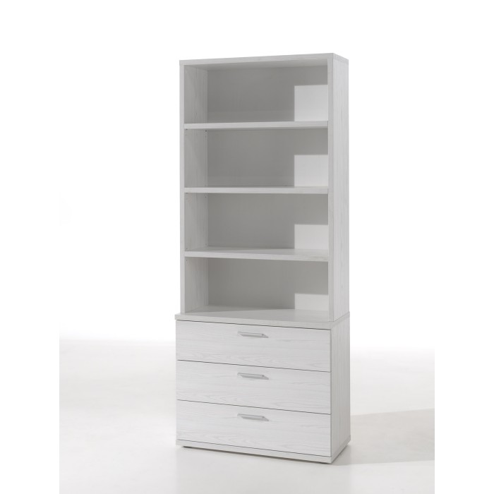 Habitación infantil, adolescente robusta colección OLVENA, cama, armario, escritorio, cómoda y mesita de noche, blanco efecto ma