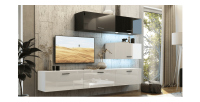 Ensemble de meubles de salon blanc et noir, suspendus collection CEPTO XXV. 249cm, 6 meubles, leds, modulables.