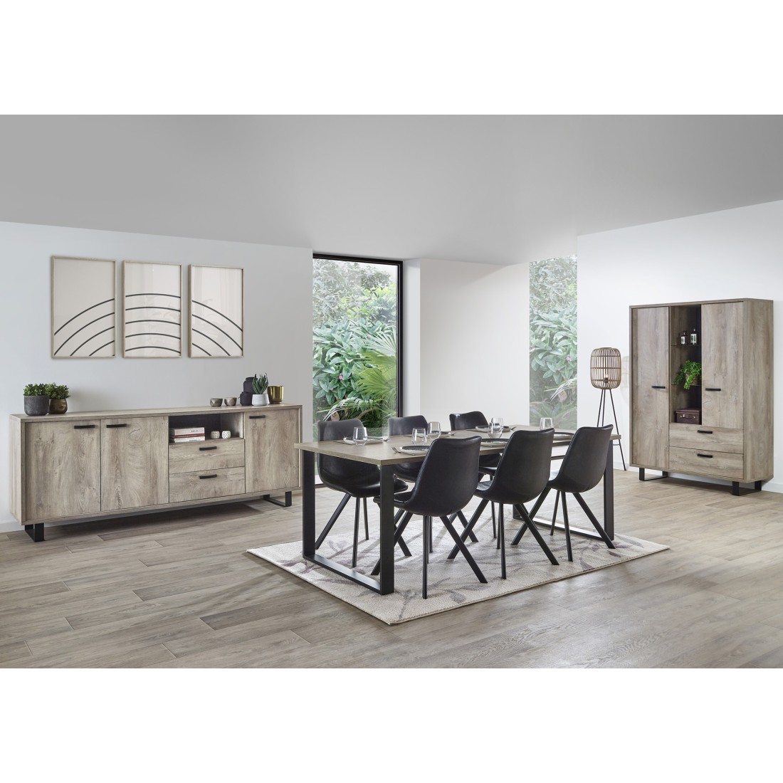 Ensemble de meubles pour salle à manger coloris chêne clair collection NEWTON.