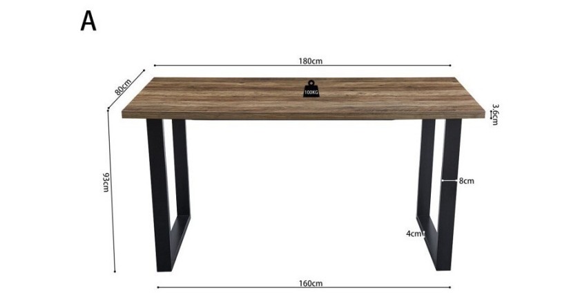 Table à manger haute EDWAR longueur 180cm en décor mango, idéal pour une salle à manger conviviale