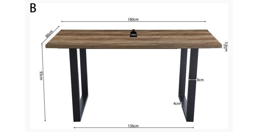 Table à manger haute EDWAR longueur 180cm en décor mango, idéal pour une salle à manger conviviale