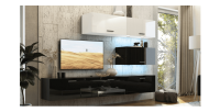 Ensemble de meubles de salon haut blanc et bas noir, suspendus collection CEPTO XXV. 249cm, 6 meubles, leds, modulables.